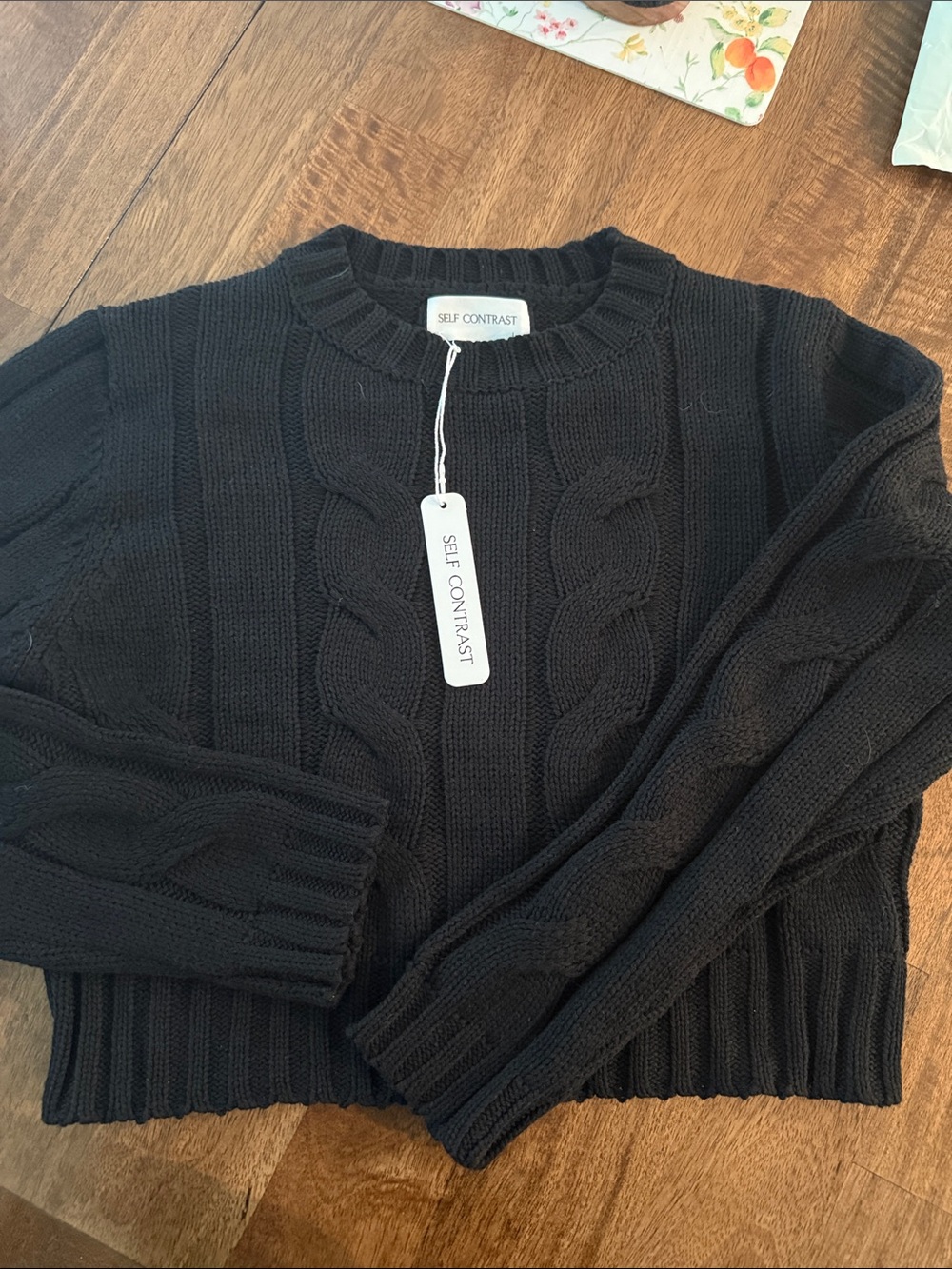Self Contrast Black Cable Crewneck Sweater